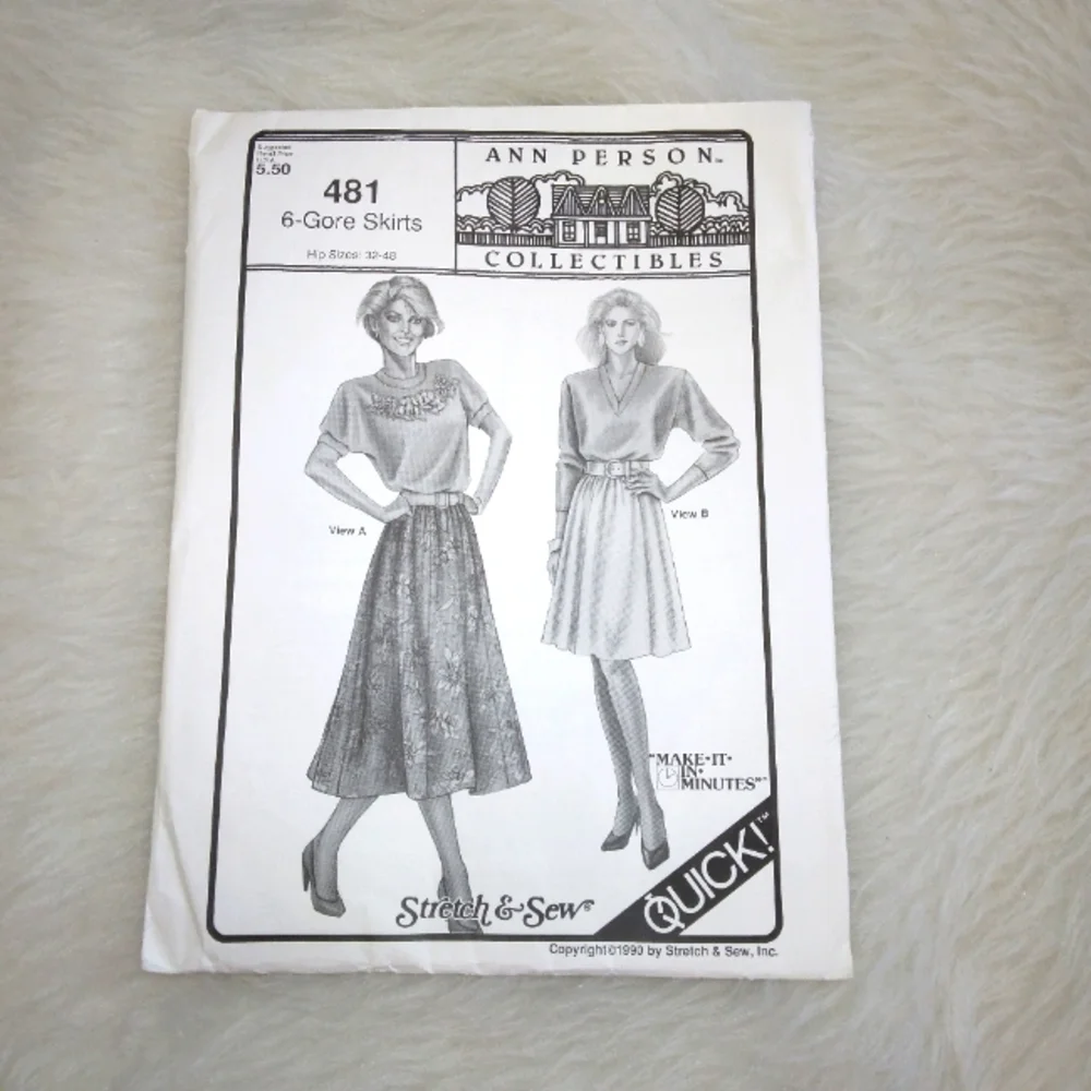 STRETCH & SEW 481 Six Gore Skirt Hip Size 32-48, Ann Person Collectibles